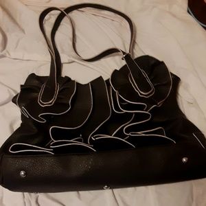 Black flower leather purse